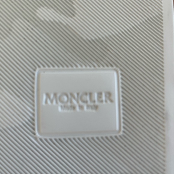 Moncler Women's Striped Logo Embossed Rubber Slide 'Jeane' Sandals in White - Picture 5 of 8